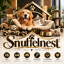 Snuffelnest premium pet brand logo with golden retriever, cat and luxury pet essentials